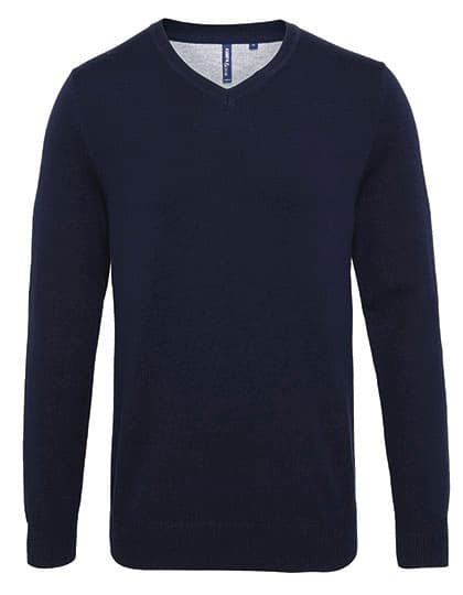 Men´s Cotton Blend V Neck Sweater — French Navy