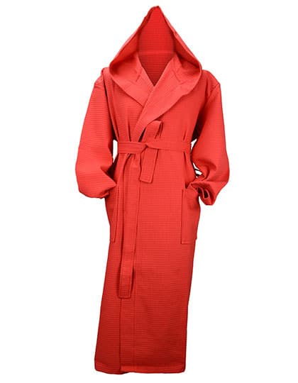Robezz® Waffle Bathrobe With Hood — Fire Red