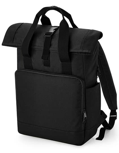 Recycled Twin Handle Roll-Top Laptop Backpack — Black