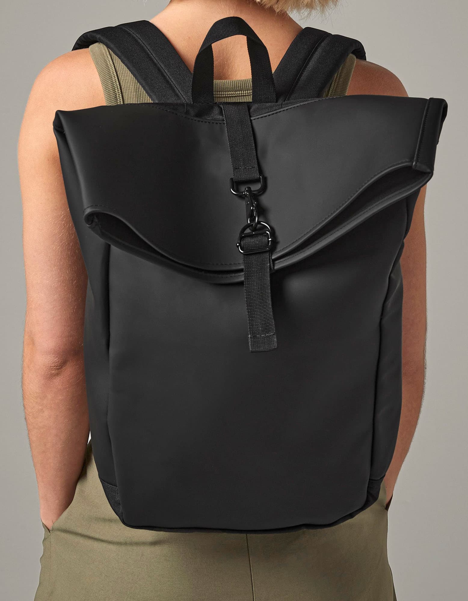 Matte PU Roll-Top Backpack