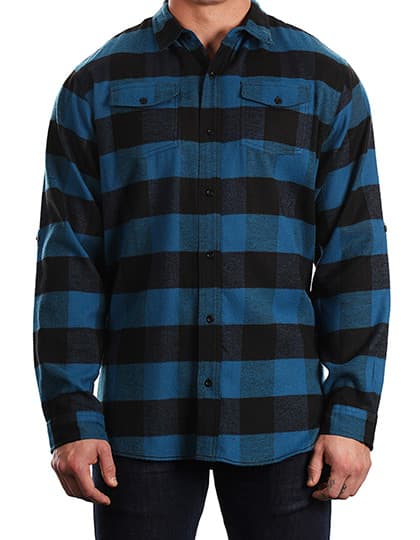 Woven Plaid Flannel Shirt — Blue - Black (Checked)