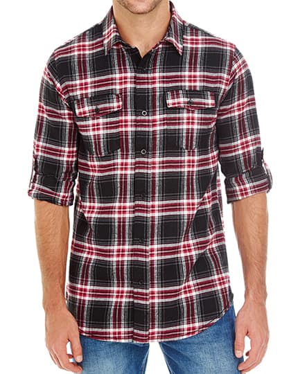 Woven Plaid Flannel Shirt — Red Check
