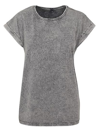 Ladies´ Acid Washed Extended Shoulder Tee — Grey Black