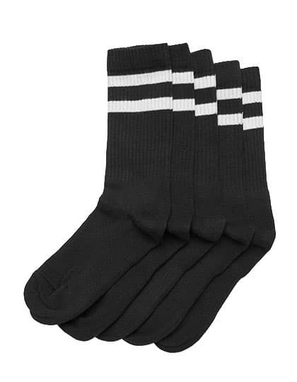 Double Stripe Socks (5-Pack) — Black