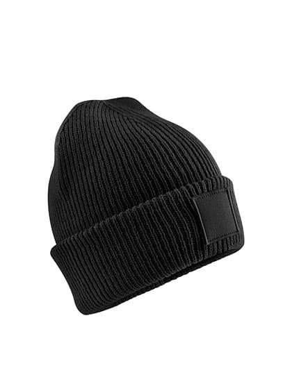 Kids Deep Cuffed Tonal Patch Beanie — Black