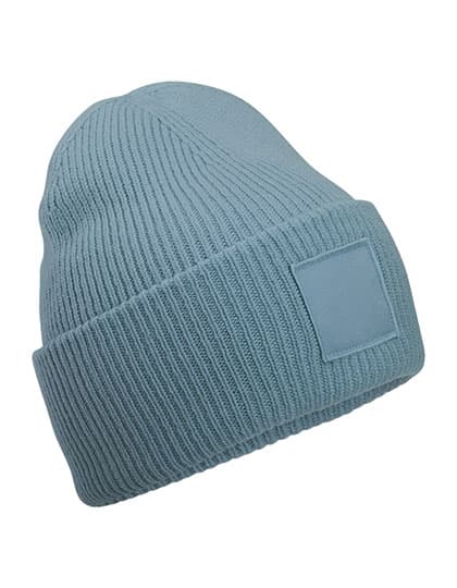 Deep Cuffed Tonal Patch Beanie — Dusty Blue