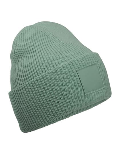 Deep Cuffed Tonal Patch Beanie — Dusty Green