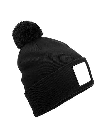 Appliqué Patch Pom Beanie — Black