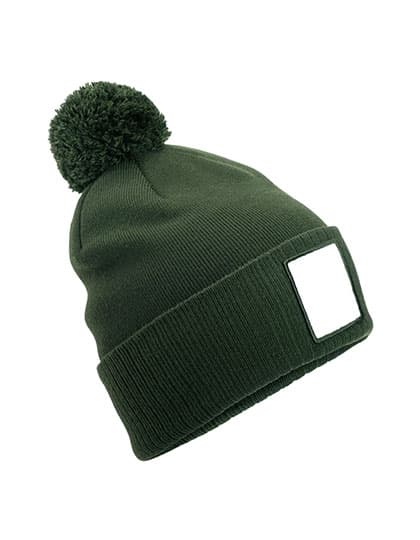 Appliqué Patch Pom Beanie — Olive Green
