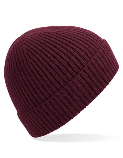 Engineered Knit Ribbed Beanie — Burgundy