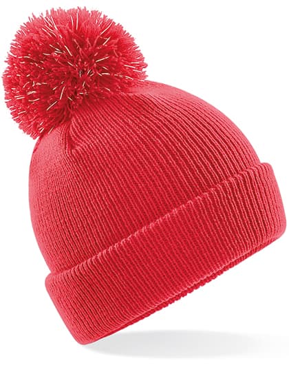 Junior Reflective Bobble Beanie — Bright Red