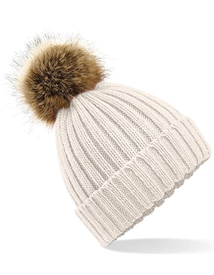 Faux Fur Pop Pom Chunky Beanie — Oatmeal