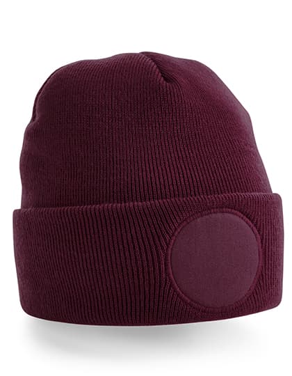 Circular Patch Beanie — Burgundy