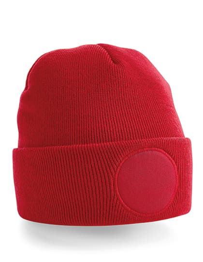 Circular Patch Beanie — Classic Red