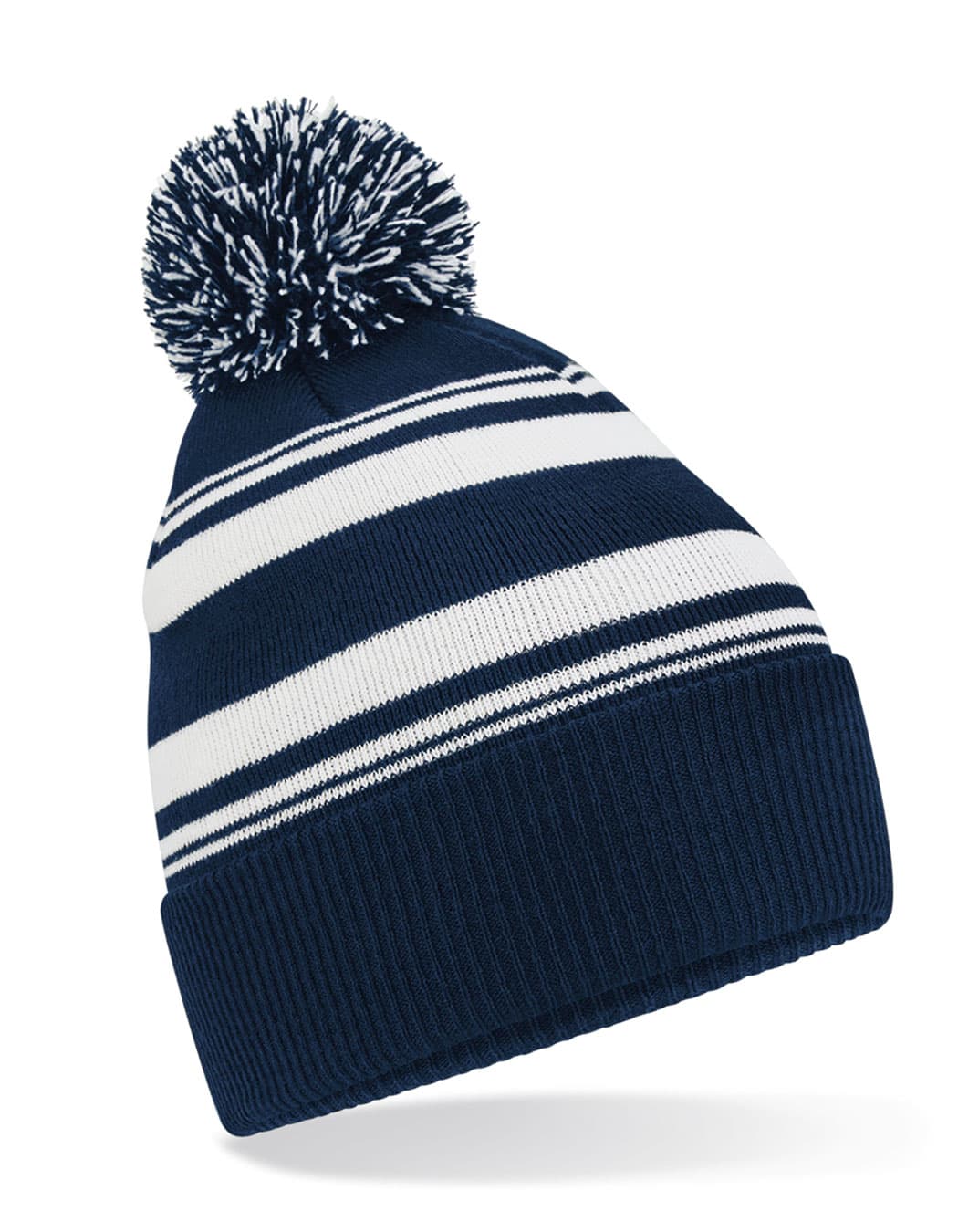 Striped Fan Beanie — French Navy