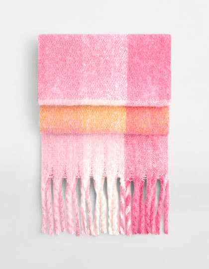 Fluffy Check Scarf — Pink Check