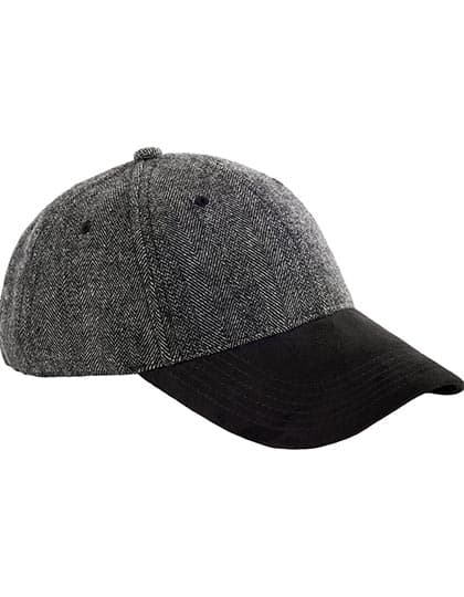 Suede Peak Herringbone Cap — Black Herringbone