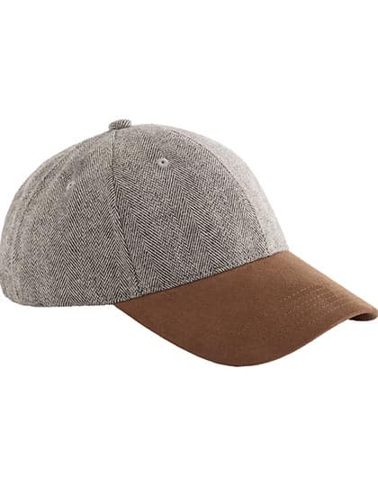 Suede Peak Herringbone Cap — Brown Herringbone