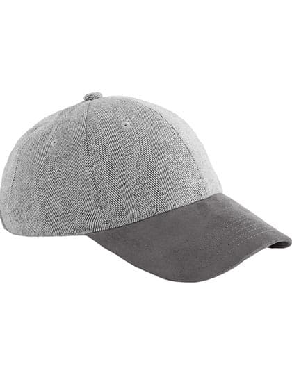 Suede Peak Herringbone Cap — Charcoal Herringbone