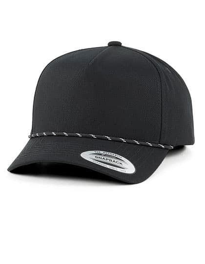 YP Classics Retro Cotton Blend 5-Panel Snapback Cap with Braided Rope — Black