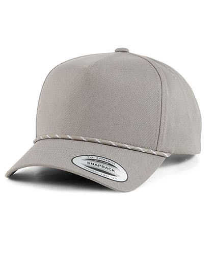 YP Classics Retro Cotton Blend 5-Panel Snapback Cap with Braided Rope — Grey
