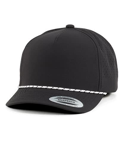 YP Classics 5-Panel Snapback Cap with Perforations and Braided Rope — Black