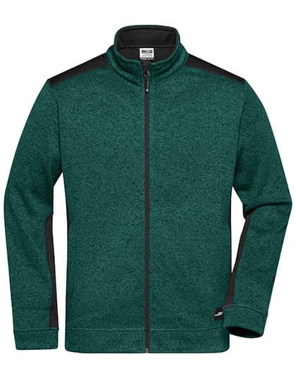 Men´s Knitted Workwear Fleece Jacket -STRONG- — Dark Green Melange