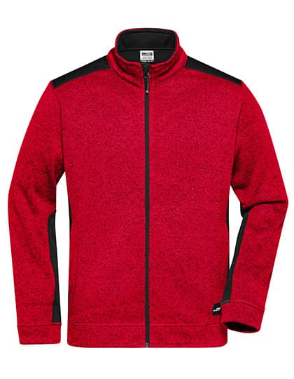Men´s Knitted Workwear Fleece Jacket -STRONG- — Red Melange