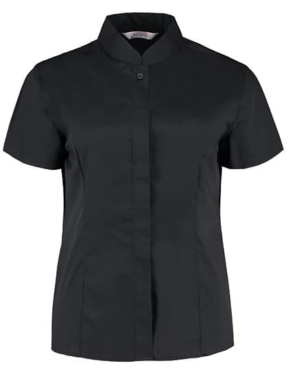 Women´s Tailored Fit Shirt Mandarin Collar Short Sleeve — Black