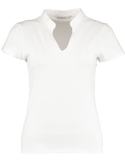 Women`s Regular Fit Mandarin Collar Top — White