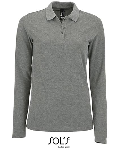 Women´s Long-Sleeve Piqué Polo Shirt Perfect — Grey Melange