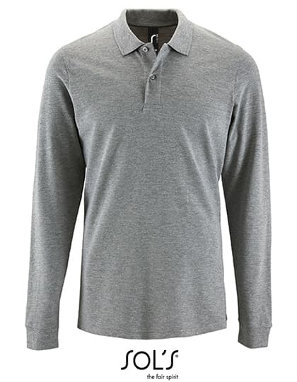 Men´s Long-Sleeve Piqué Polo Shirt Perfect — Grey Melange