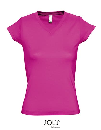 Women´s V-Neck-T-Shirt Moon — Fuchsia
