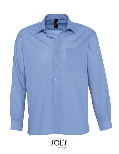 Popeline-Shirt Baltimore Long Sleeve — Middle Blue