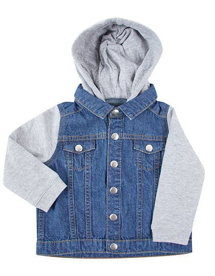 Denim Jacket With Fleece Hood And Sleeves — Blue Denim