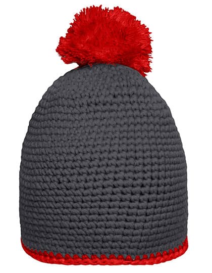 Pompon Hat With Contrast Stripe — Carbon