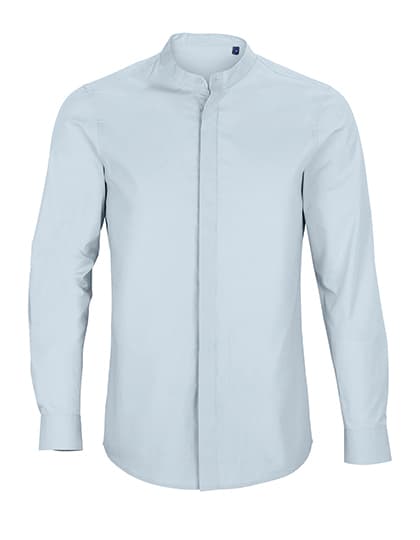 Men´s Mao Collar Shirt Bart — Soft Blue