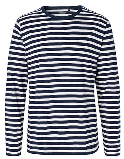 Men´s Long Sleeve T-Shirt — White - Navy (Striped)
