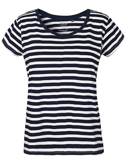 Ladies´ Loose Fit T-Shirt — White - Navy (Striped)