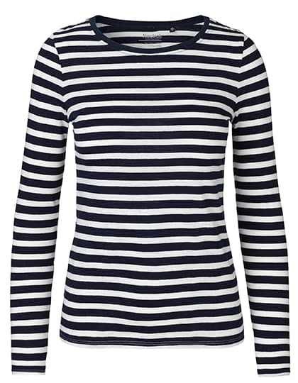 Ladies´ Long Sleeve T-Shirt — White - Navy (Striped)