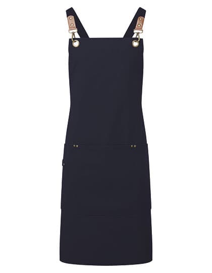 Clip ‘n’ Clasp Cross-Back Bib Apron — Navy (ca. Pantone 533C)