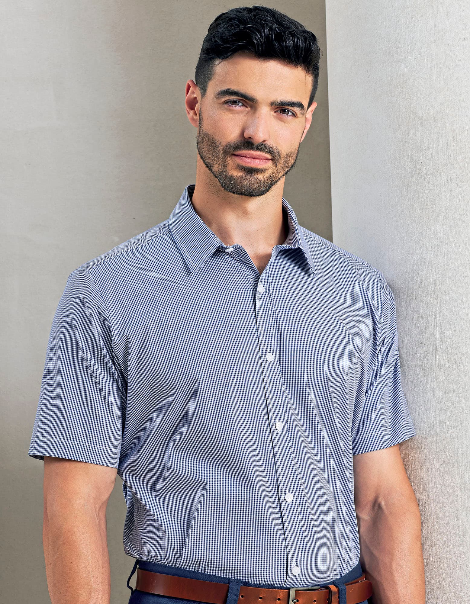 Men´s Microcheck (Gingham) Short Sleeve Cotton Shirt