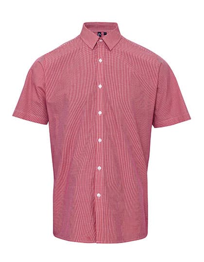 Men´s Microcheck (Gingham) Short Sleeve Cotton Shirt — Red