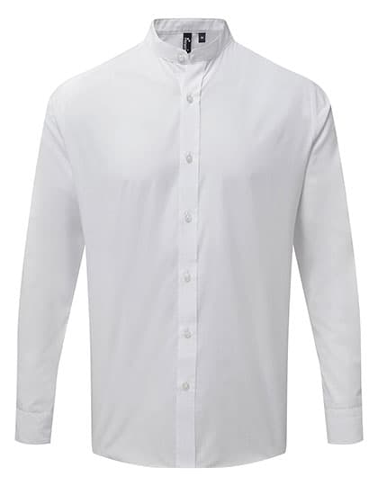 Men´s Banded Collar Grandad Long Sleeve Shirt — White