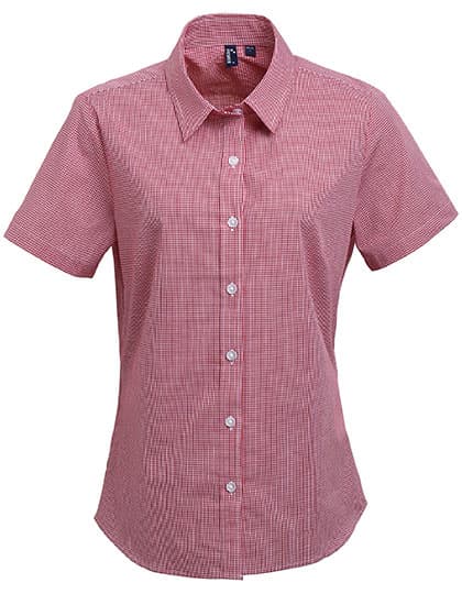 Women´s Microcheck (Gingham) Short Sleeve Cotton Shirt — Red