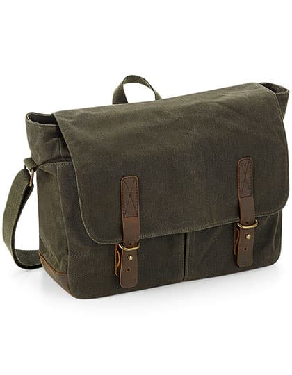 Heritage Waxed Canvas Messenger — Olive Green