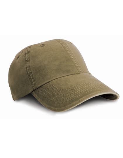 Washed Fine Line Cotton Cap With Sandwich Peak — Olive Green