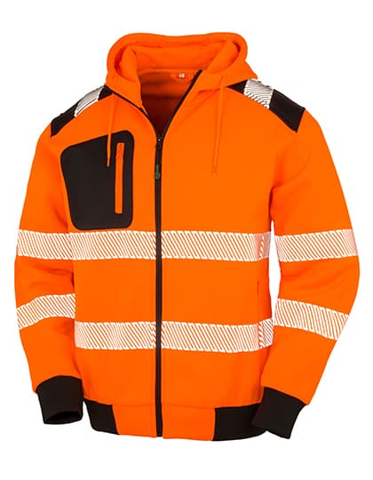 Recycled Zipped Safety Hoody — Fluorescent Orange