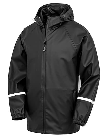 Prism PU Waterproof Jacket with Reflective Bands & Recycled Backing — Black