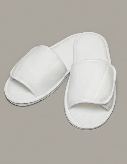 Open Toe Slipper With Hook And Loop Fastening — White